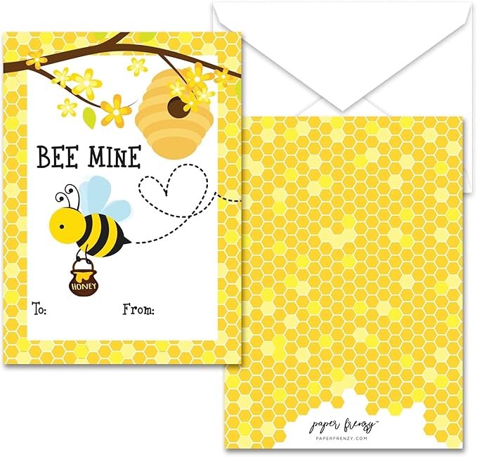 Paper Frenzy Bumble Bee Themed Valentines - 25 pack WITH ENVELOPES