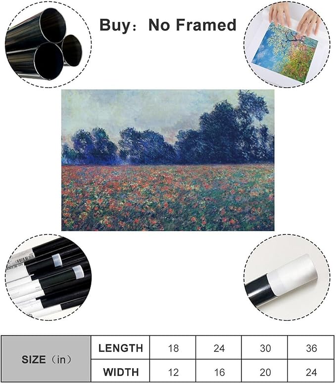 40+ Monet Famous Print Posters Poppies at Giverny by Claude Monet Impressionism Canvas Posters Print Wall Art Bedroom Office Room Decor Gift Unframe 16×24inch(40×60cm)
