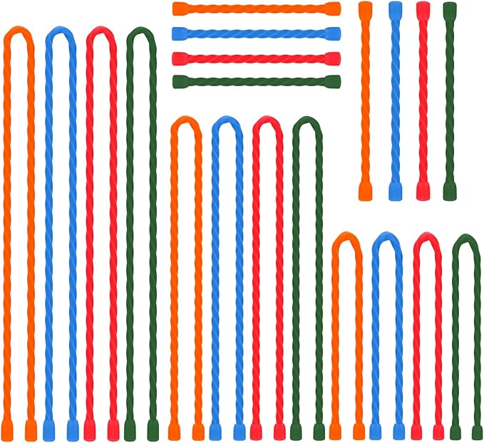 20 PCS Silicone Cable Ties Reusable Twist Ties Steel-Core Cable Tie Straps for Organizing Bundling and Holding All Purpose Bendable Cord Tie for Indoor and Outdoor 4 6 12 18 24 inch (4 Colors)