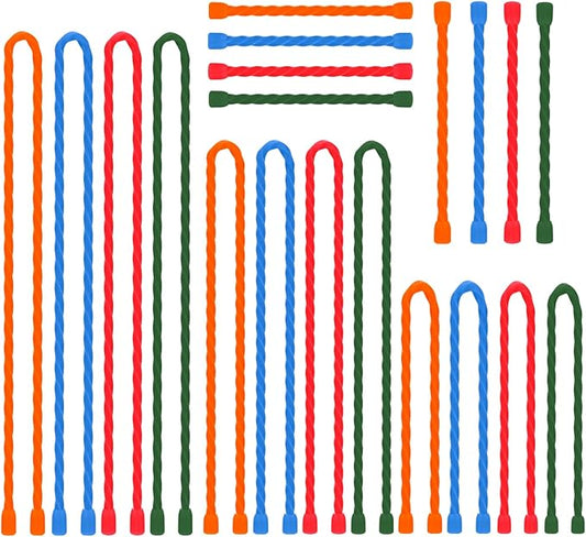 20 PCS Silicone Cable Ties Reusable Twist Ties Steel-Core Cable Tie Straps for Organizing Bundling and Holding All Purpose Bendable Cord Tie for Indoor and Outdoor 4 6 12 18 24 inch (4 Colors)