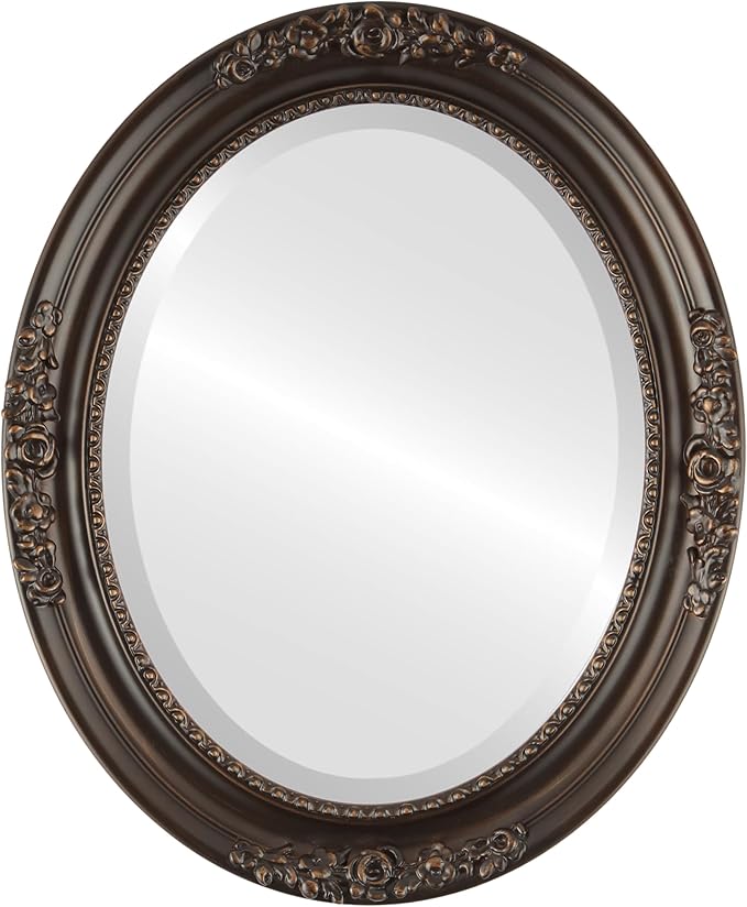 OVALCREST Oval Beveled Wall Mirror for Home Decor - Versailles Style - Rubbed Bronze - 20x24 Outside Dimensions