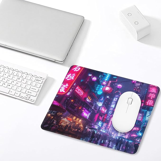 Mouse Pad, Japanese Anime Cyberpunk Neon City Mouse Pads for Desk,Soft Computer Mouse Mat Square Waterproof Non-Slip Rubber Base Gaming MousePads for Women Men,Laptop,Office