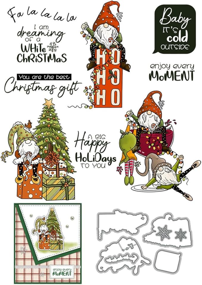 Santa Box Christmas Tree Stamps and Cutting Dies for Card Making DIY Transparent Silicone Clear Stamp and Metal Die Cuts Sets for Scrapbooking Paper Greeting Cards Decor Seals Craft Supplies