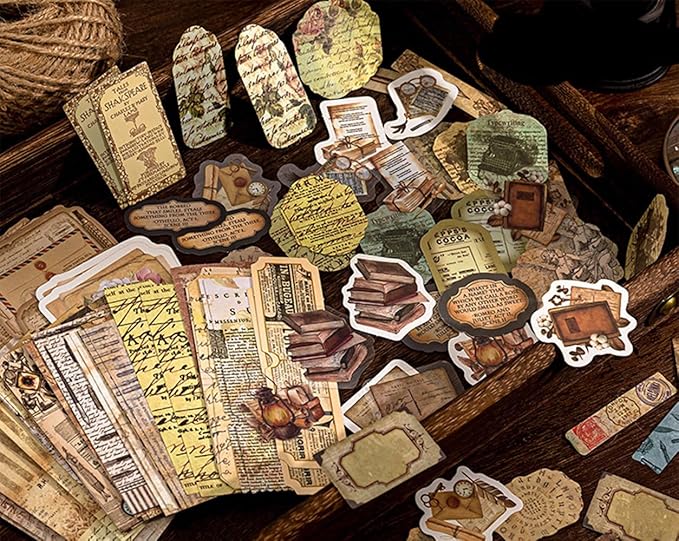 Alideco 100pcs Vintage Scrapbook Time Museum for for Art Journaling Bullet Junk Journal Planners DIY Paper Stickers Craft Kits Notebook Collage Album Aesthetic Cottagecore Picture Frames (zhexuebiji)