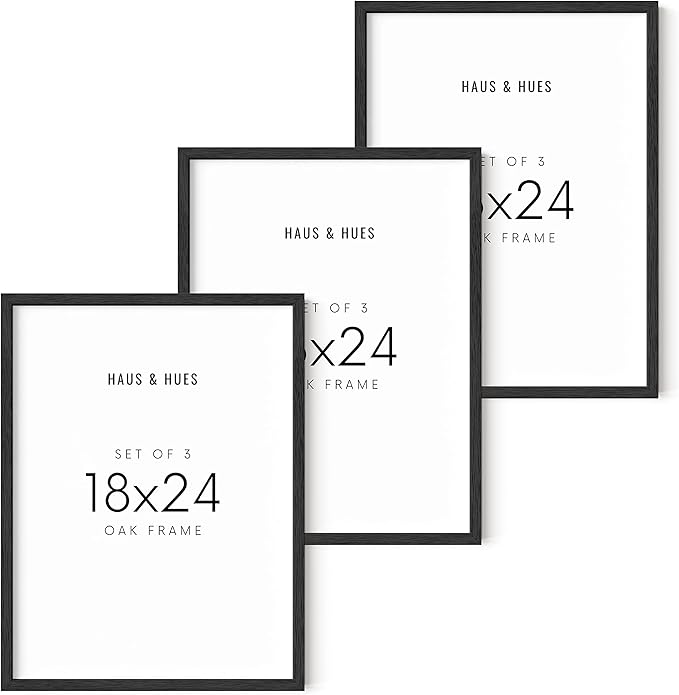 HAUS AND HUES 18x24 Black Oak Frame Set of 3 - Wooden Poster Holders for Wall Art