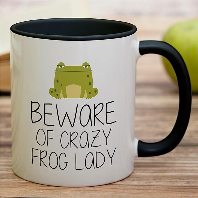 Retreez Funny Mug - Beware of Crazy Frog Lady 11 Oz Ceramic Coffee Mugs - Funny, Sarcasm, Sarcastic, Motivational, Inspirational birthday gifts - White Mug with Black Handle and Inner