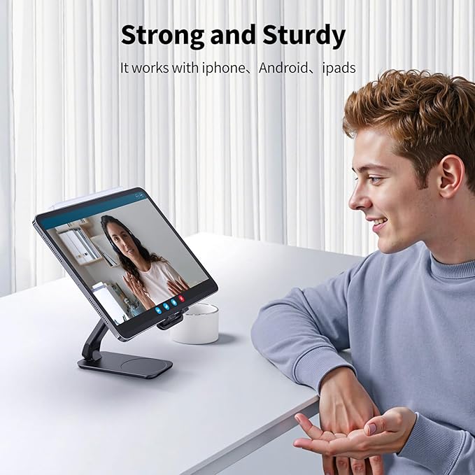 iWALK Magnetic Cell Phone Stand for Desk, Angle and Height Adjustable Mobile Phone Holder, Foldable Magnet Stand for iPhone 17 16 15 14 13 12 Pro Max and iPad, Cell Phone Holder for Samsung, Black