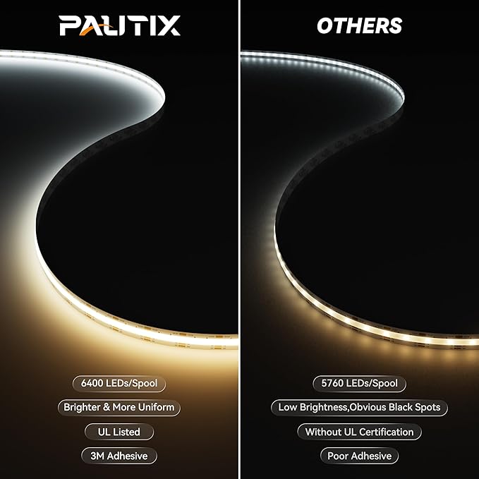 PAUTIX COB LED Strip Light White CCT Tunable 6400LEDs,CRI90+ 32.8ft/10m Dimmable 2700K-6500K 24V LED Tape Light,for Under Cabinet Bedroom Kitchen TV Mirror DIY Lighting(Adapter & Dimmer NOT Included)