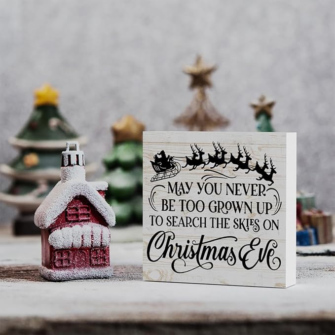 WRSUNT Black Christmas Decor Christmas Decorations Indoor Christmas Bathroom Decor Christmas Signs Christmas Table Bedroom Office Decor May You Never Be Too Grown Up Sign 5 x 5 Inches