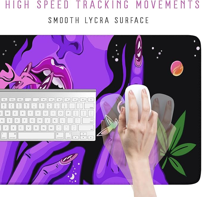 Anime Neon Mouse Pad Cool Girl-31.5x15.7in-Funny Hippie Hippy Desk Mat Trippy Purple Pink Black Art -Gaming Desktop-Desk Protector-for Women Home Office Working