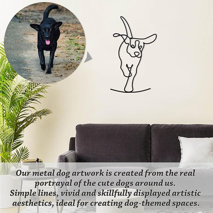 TYLCC Black Metal Dog Wall Decor Minimalist Abstract Dog Wall Art Line Drawing Art for Living Room Bedroom Decorations (Lovable)