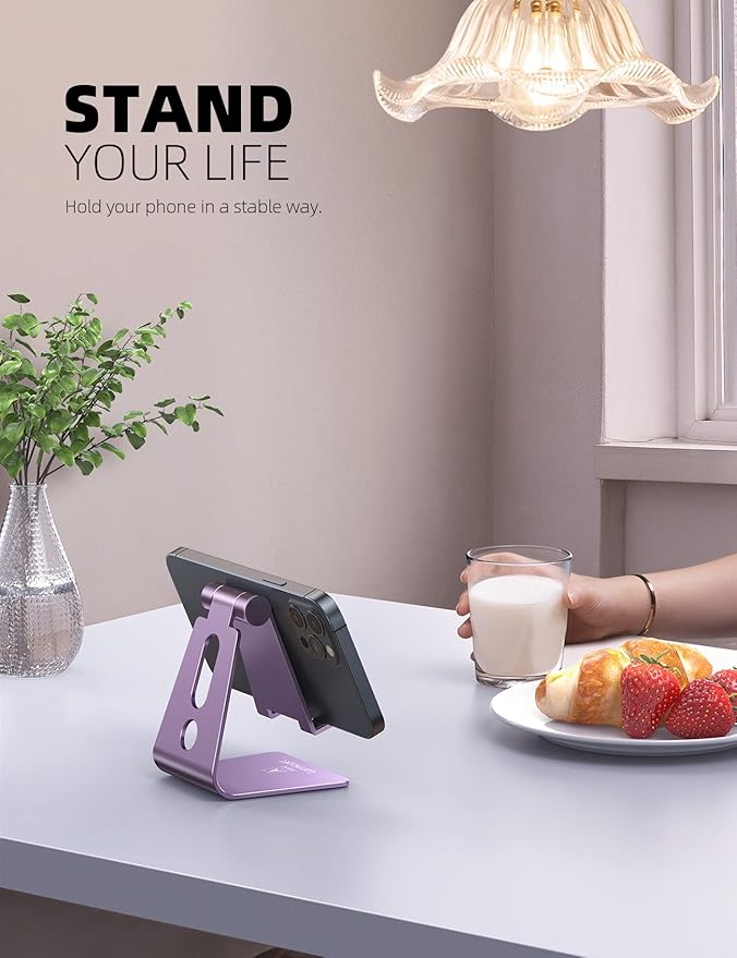 Lamicall Adjustable Phone Stand, Cell Phone Holder Desk, Compatible with Phone 13 12 Mini 11 Pro Xs Max XR X 8 7 6 Plus SE, Smartphones Dock, Office Desktop Accessories - Purple