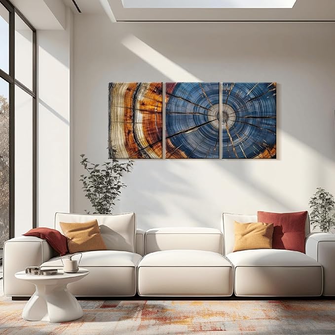 3pcs Tree Rings Abstract Wood Grain Framed Wall Art Decor Canvas Print Picture Nature Plant Modern Artwork Poster Gallery Bedroom Living Room Office 12x16 Inch Ready to Hang