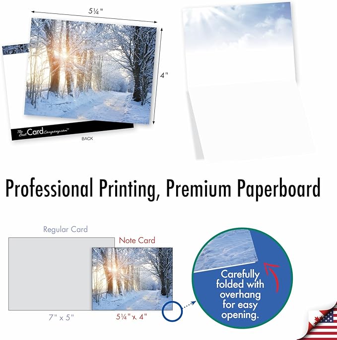 The Best Card Company - 20 Landscape Nature Note Cards Blank (4 x 5.12 Inch) (10 Designs, 2 Each) - Winter Sunrise AM6655OCB-B2x10