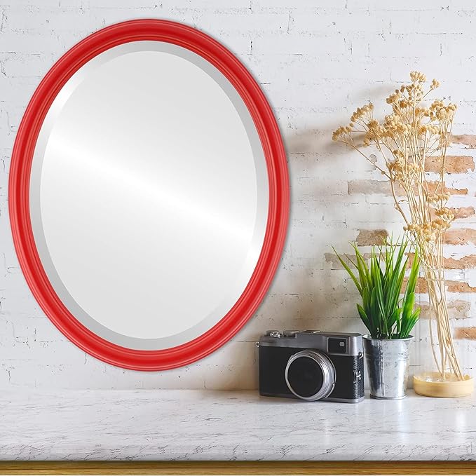 OVALCREST Oval Beveled Wall Mirror for Home Decor - Saratoga Style - Holiday Red - 20x26 Outside Dimensions