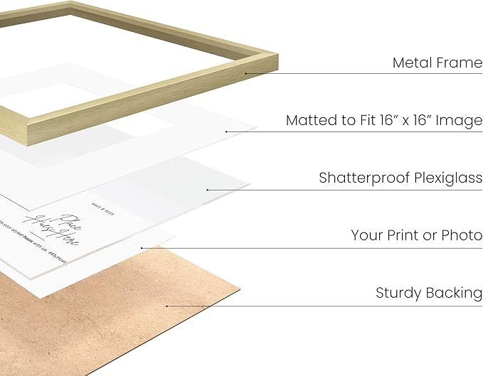 HAUS AND HUES 20x20 Gold Metal Picture Frames Matted to 16x16 - Premium Aluminum with Hanging Hardware, Shatterproof Plexiglass - Ideal for Home or Office (20x20 in, Gold, Set of 4)