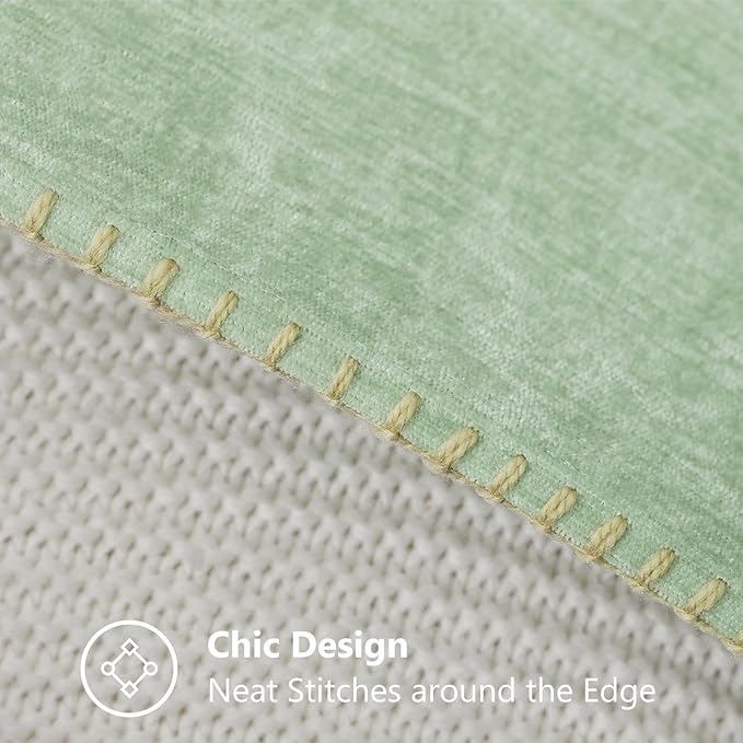 decorUhome Spring Chenille Soft Throw Pillow Covers 12x20 Set of 2, Lumbar Velvet Farmhouse Neutral Decorative Pillow Covers with Stitched Edge for Couch Sofa Bed Home Decor, Sage Green