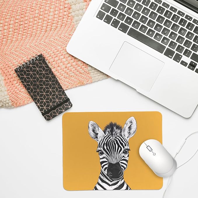 Rusenbao Cute Yellow Zebra Mouse Pad, Cute Small Mouse Pads for Desk, Zebra Gifts for Women, Gaming Mousepad for Wireless Mouse, Non-Slip Base, Computer, Office, Laptop, 9.5x7.9 Inch