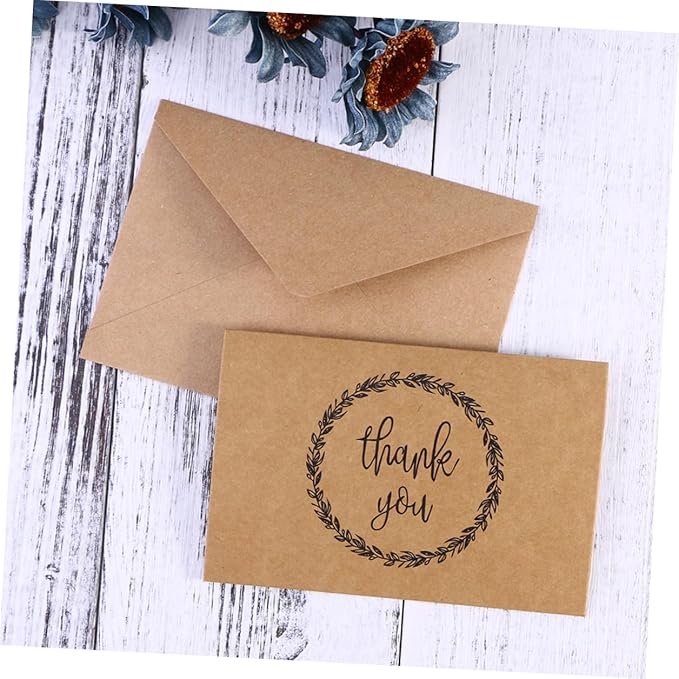 VILLCASE 20Pcs Thanksgiving Kraft Paper Greeting Cards with Envelopes Folded Blank Blessing Notes for Expressing Gratitude and Wishes Rustic Vintage Style Thank You Cards for Holiday and
