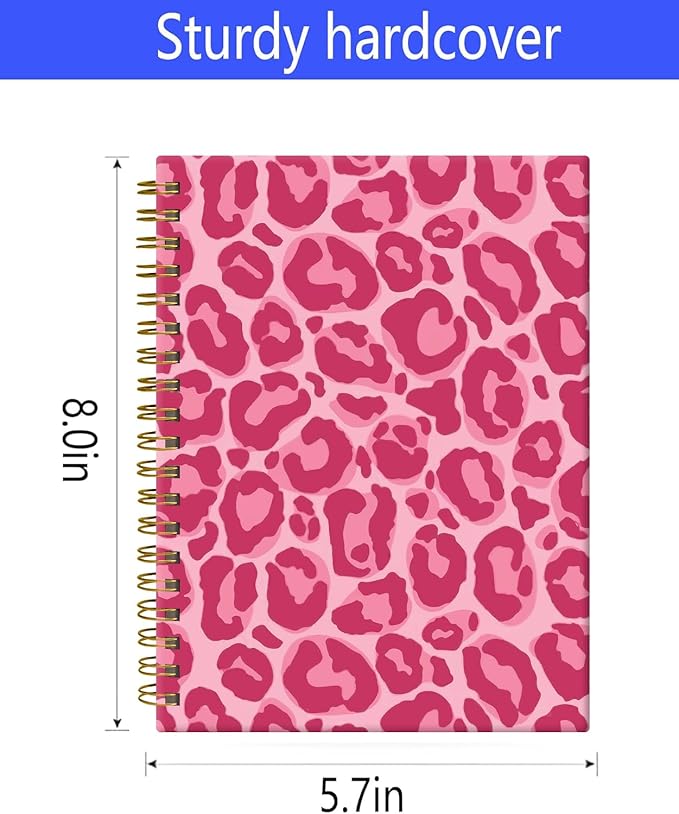 Spiral Journal Notebook,A5 Hardcover Lined Journals for Women 6 x 8.3 in,60 Sheets 120 Pages Thick Paper,Cute College Ruled Writing Notebook for Office Work School(Pink Spot Leopard)