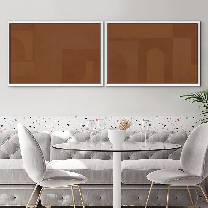 SIGNWIN Framed Canvas Print Wall Art Set Mid-Century Brown Polygon Landscape Abstract Shapes Digital Art Modern Art Decorative Minimalism Vintage for Living Room, Bedroom, Office - 24"x36"x2 White
