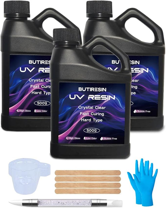 1500g UV Resin - Fast Curing, Crystal Clear, Odourless, Low Viscosity & Hard Type, UV Resin Kit for DIY Jewelry Making, Casting, and Coating Crafts