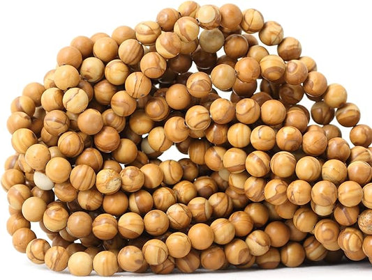60PCS 6mm Natural Woodgrain Jasper Round Loose Beads for Jewelry Making DIY Bracelet Necklace Materials 1 Strand 15"