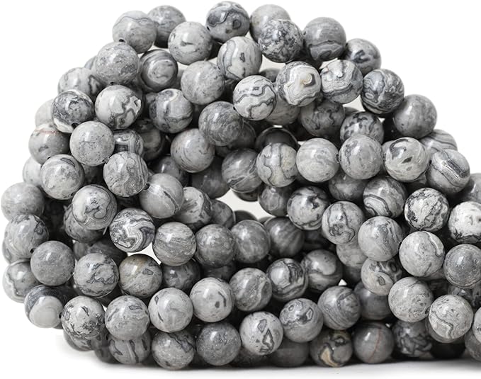 45PCS 8mm Natural Map Stone Round Loose Beads for Jewelry Making DIY Findings 1 Strand 15"