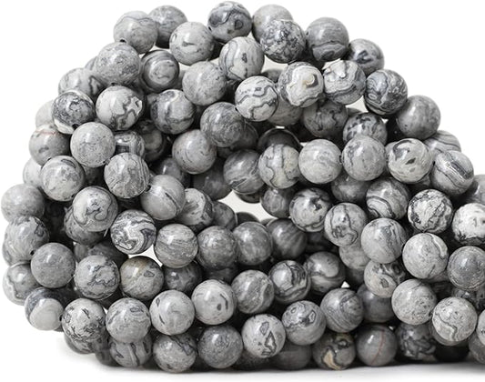 45PCS 8mm Natural Map Stone Round Loose Beads for Jewelry Making DIY Findings 1 Strand 15"