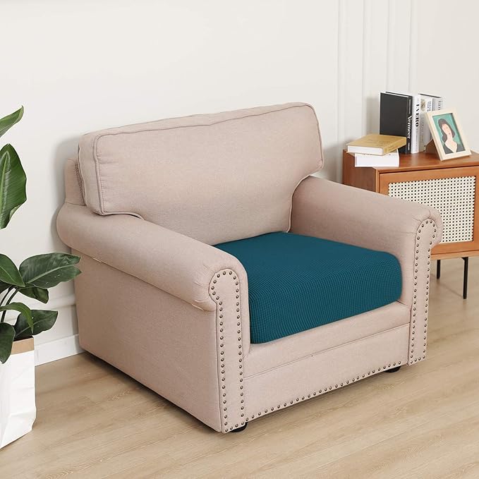 Easy-Going Stretch Chair Cushion Cover Sofa Cushion Furniture Protector Sofa Seat Sofa Slipcover Sofa Cover Soft Flexibility with Elastic Bottom(Chair Cushion, Peacock Blue)