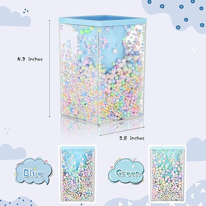 2 Pieces Cute Bubble Pen Holder Multi-purpose Desktop Organizer Back to School Gift Kawaii Office Supplies Pastel Desk Accessories Stationery Makeup Brush Holder with Bubble Ball (Blue and Green)