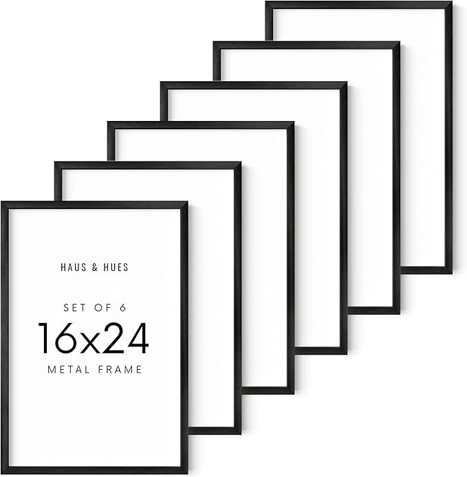 HAUS AND HUES 16x24 Black Metal Picture Frames - Features Premium Aluminum & Hanging Hardware, Shatterproof Plexiglass - Perfect for Home, Room, Office (16x24 in, Black, Set of 6)