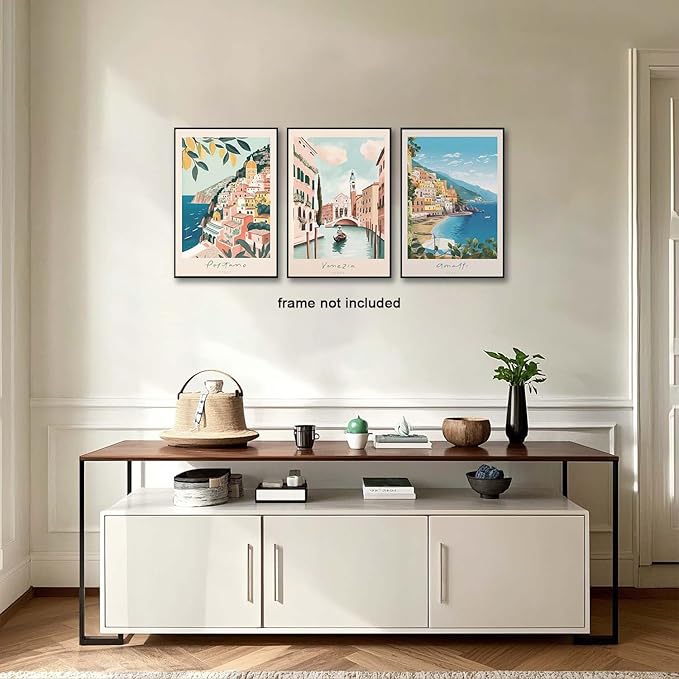 XLARTMY Italy Amalfi Coast Travel Posters Wall Art Canvas Decor City Landscape Blue Venice Coast Painting Beach Modern Artwork for Living Room Bedroom Bathroom Office Set of 3 16x24in Unframed