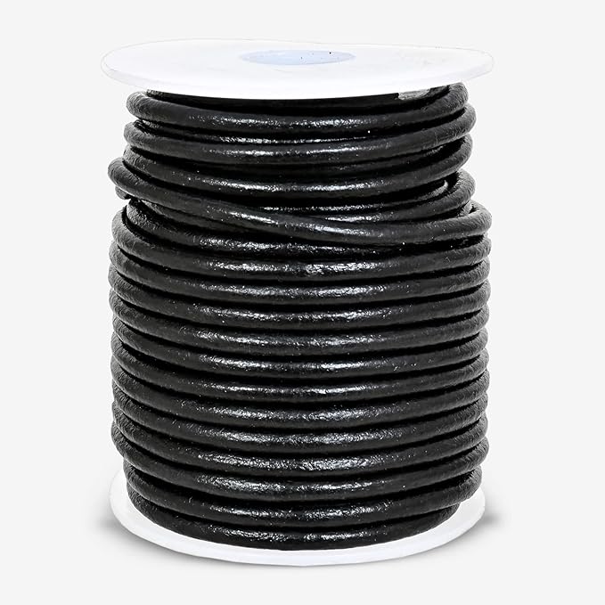 GENIQUE Real/Genuine Round Leather String Cord for Necklace, Bracelets, Jewellery, Braiding (3mm, Black)