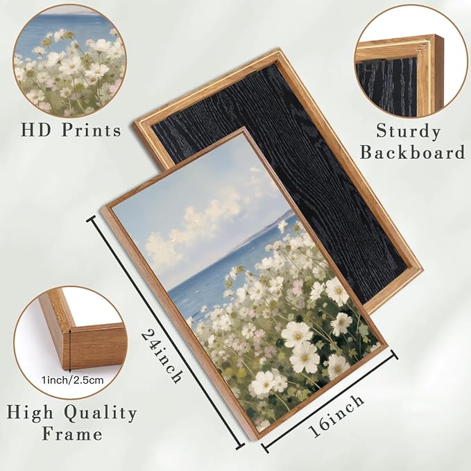 Anyzal Farmhouse Floral Wall Art Framed Coastal Wildflower Wall Decor Flower Painting 16x24 Inch Set of 3 for Living Room Bedroom Dining Room