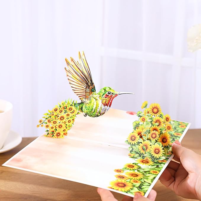 Pop Up Birthday Card, 3D Hummingbird Sunflower Mother's Day for Women, Mom, Wife, Daughter, Her, Sister, Girlfriend, Grandma, Ideal Gift for Valentines, Thank You, Anniversary, Get Well,Just Because