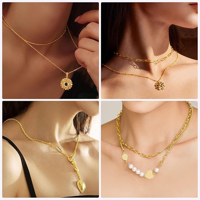 Ecoofor Gold Necklace Chains for Jewelry Making, 78.7 Feet 10 Rolls Jewelry Chains for DIY Necklace Bracelet Jewelry Making with Jump Rings/Lobster Clasps/Connectors