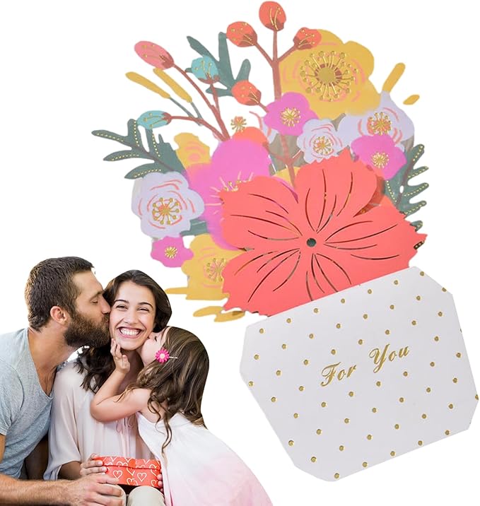 Paper Flowers Bouquet Cards - Handmade 3D Floral Greeting, Pop-Up Flower Note, Envelope Included Card, Artistic Blossom Stationery | Colorful Handmades Flowers Cardss For Mother Teacher Wife Sister