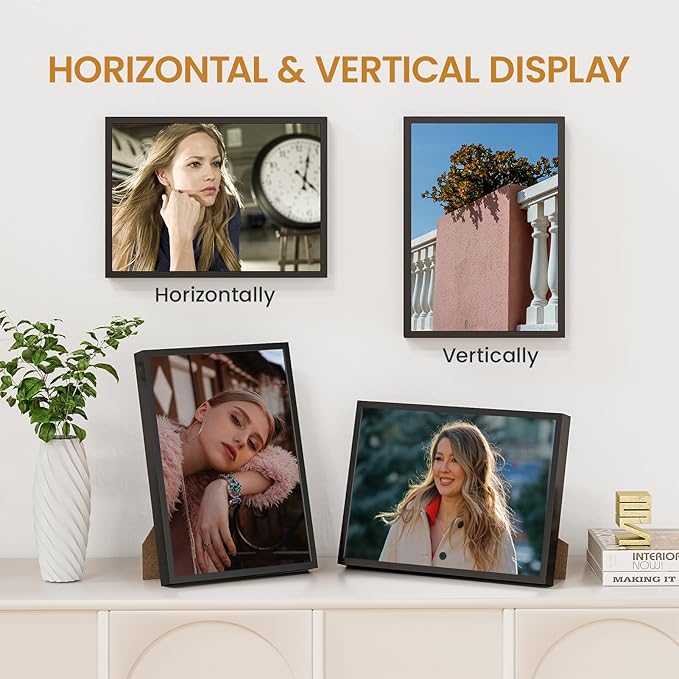 8x11 Aluminum Metal Picture Frame,Tempered Glass Black Photo Frame 8x11 for Family Photo,Posters,Art,Document to Wall Mount Horizontally or Vertically