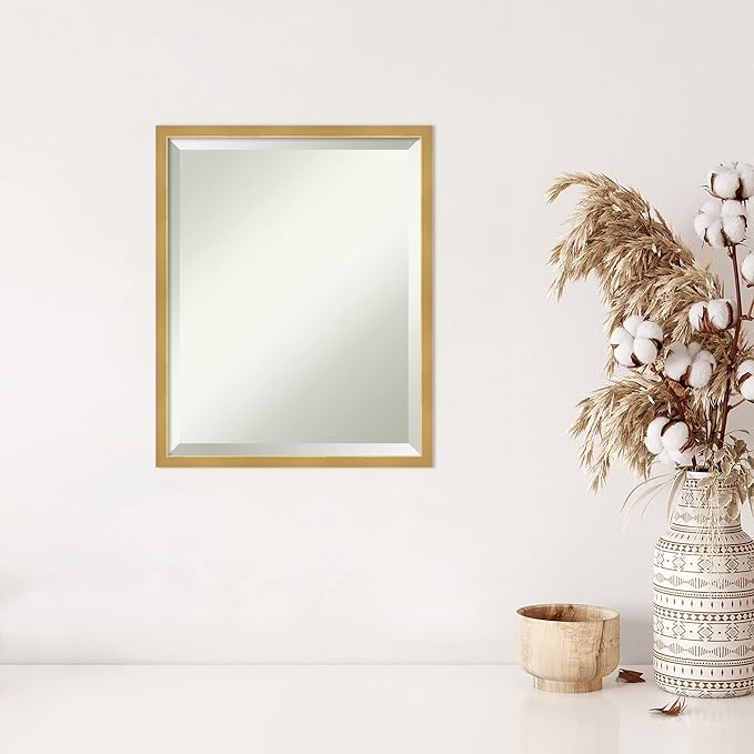 Amanti Art Gold Wall Mirror 21x17 Svelte Polished Gold Rectangle Bathroom Mirror for Wall Decor Living Room, Small Modern Wood Frame, Hangs Horizonally and Vertically, Bathroom Decor, Beveled Edge