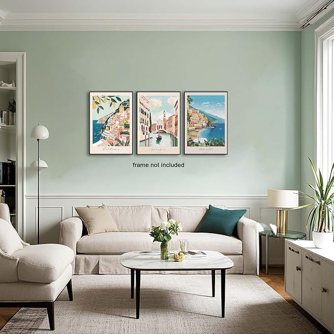 XLARTMY Italy Amalfi Coast Travel Posters Wall Art Canvas Decor City Landscape Blue Venice Coast Painting Beach Modern Artwork for Living Room Bedroom Bathroom Office Set of 3 16x24in Unframed