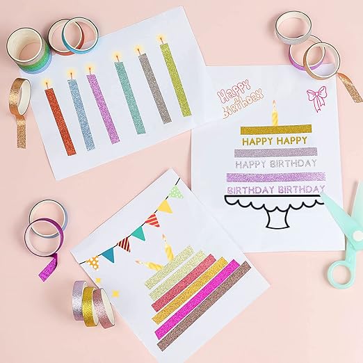 AEBORN Thin Glitter Washi Tape - 30 Rolls 10mm Colored Rainbow Washi Masking Tape Set, Skinny Decorative Tape for Bullet Journal, DIY Crafts, Planner, Scrapbook, Gift Packaging (Glitter-30J)
