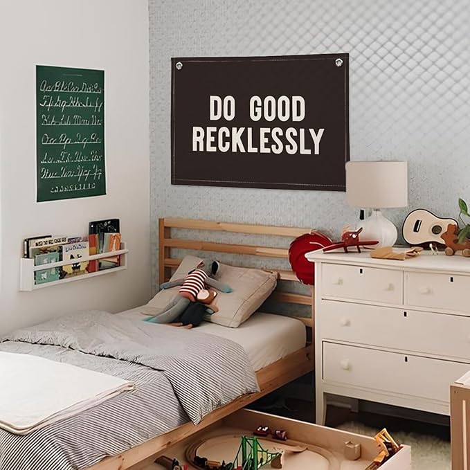 Do Good Recklessly Linen Canvas Banner – Inspirational Wall Hanging Flag for Office, Classroom, Dorm & Home Decor, 20x30 Inch