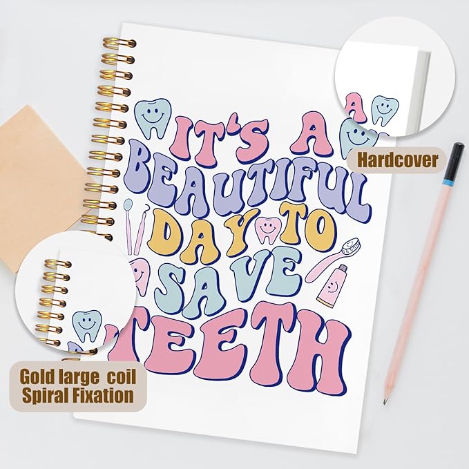 Dentist Gifts Notebook, Dental Hygienist Assistant Gifts Journal, Groovy It's A Beautiful Day To Save Teeth Spiral Notebook Journal for Note Taking, Dental Office Supplies, 5.5x8.3 Inch