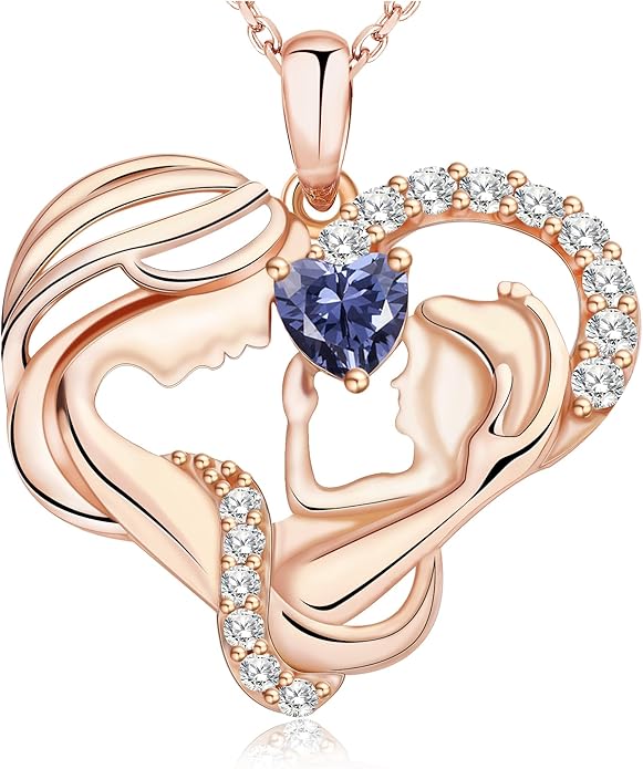 Mothers Day Gifts for Mom - Rose Heart Necklaces for Women, 925 Sterling Silver Birthstone Jewelry to My Wife Necklace, Birthday Gifts for Mother Grandma Girlfriend Her