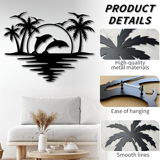 Palm Tree Metal Wall Decor,Palm Tree Outdoor Wall Art,Tropical Palm Tree Wall Decorations for Living Room,Outdoor Wall Decorations for House (30"×23",Black)