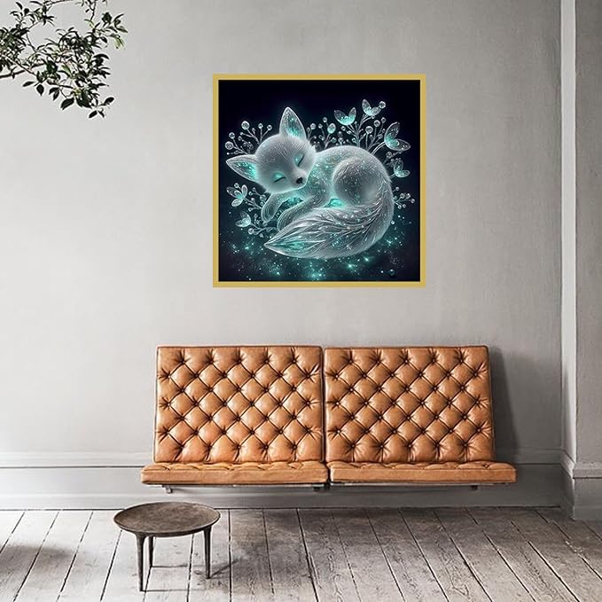 CHWGLFGG 5D Diamond Art Kits for Adults Beginners, Cute Fox Diamond Painting Kits, DIY Full Round Drill Paint by Diamonds Dot Gem Art for Adults, Home Wall Decor 13.7X 13.7 Inch