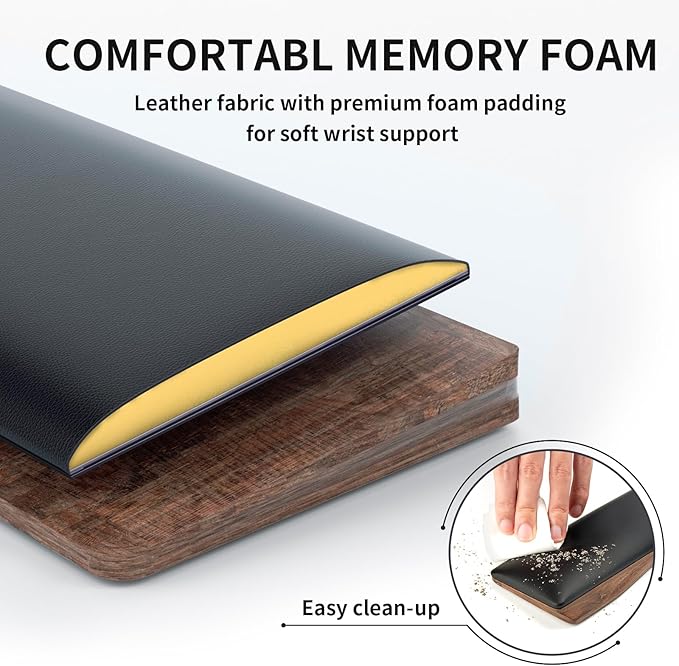 COLORCORAL Wrist Rest for Computer Keyboard Ergonomic Wrist Support with Memory Foam Walnut Wooden Wrist Pad with Anti-Slip Rubber Base for Typing Pain Relief Comfort for Office, Gaming