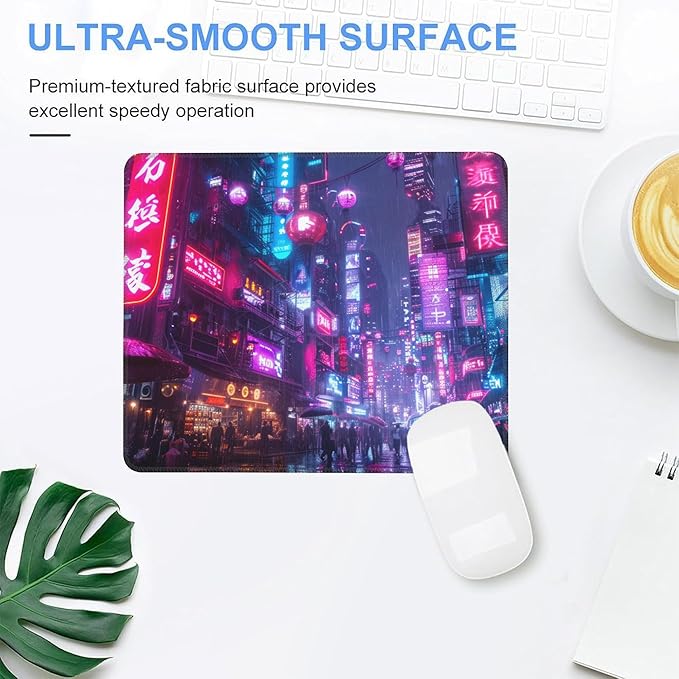 Mouse Pad, Japanese Anime Cyberpunk Neon City Mouse Pads for Desk,Soft Computer Mouse Mat Square Waterproof Non-Slip Rubber Base Gaming MousePads for Women Men,Laptop,Office