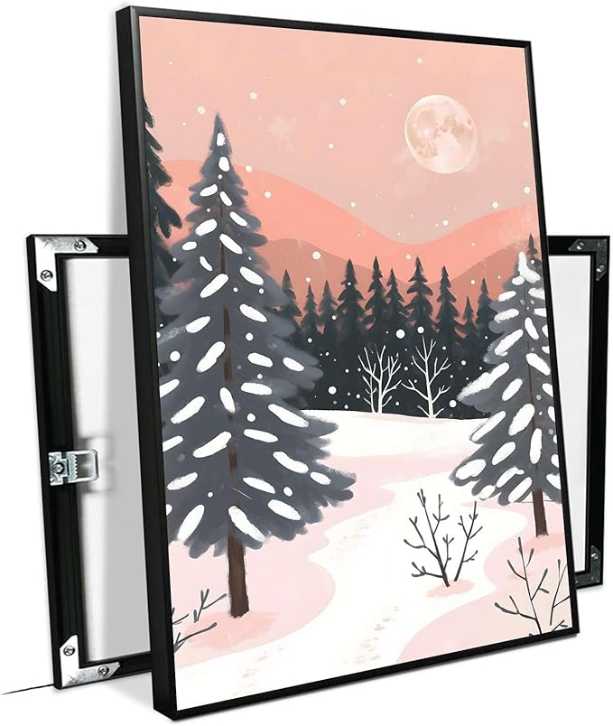 Framed Canvas Wall Art serene winter landscape art print Christmas snow cosy winter's day 8x12in Metal blackFramed